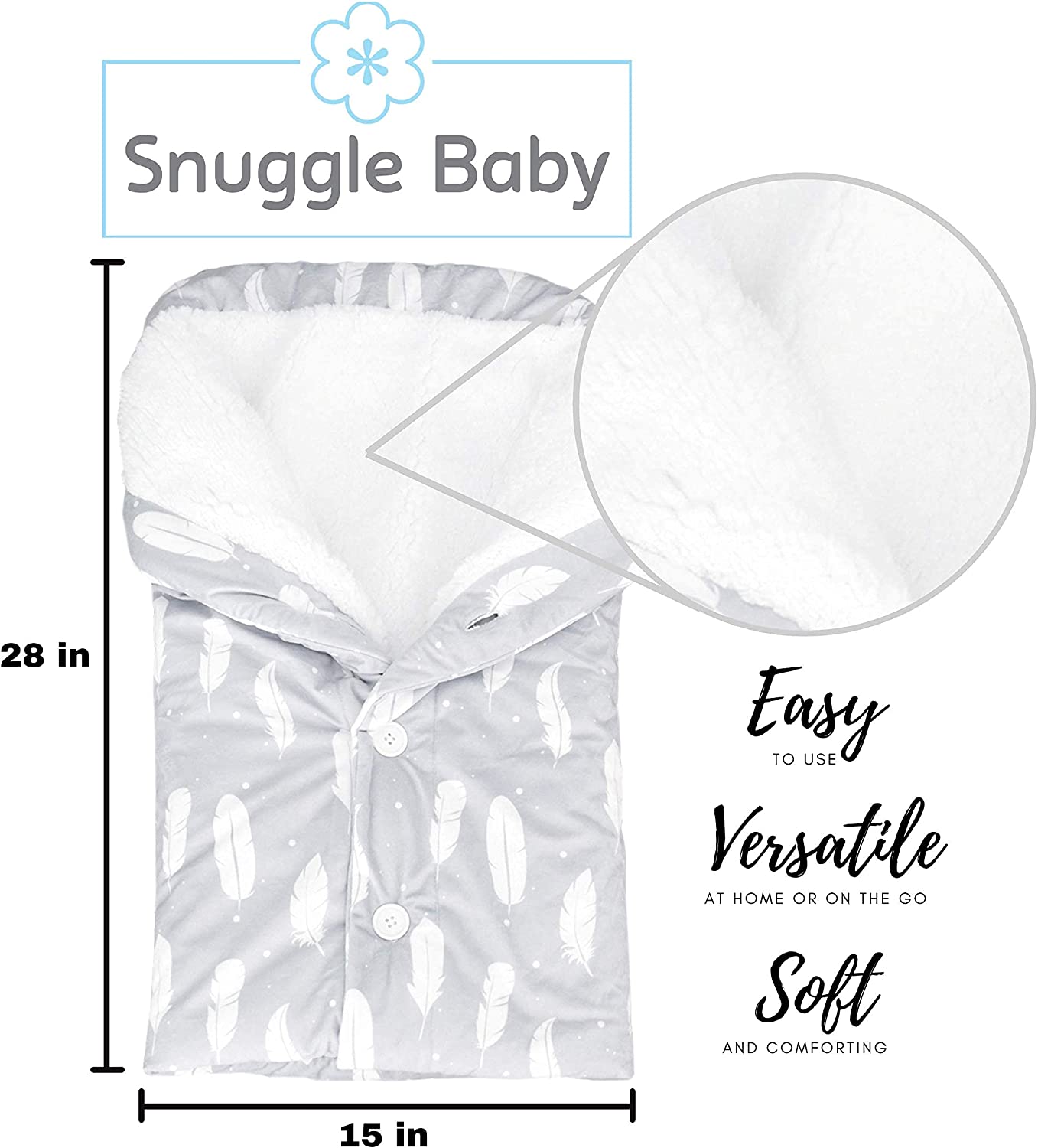 Snuggle Baby Swaddle Blanket for Boy or Girl - Premium Plush Newborn Swaddle Sleep Sack - Soft Fleece Baby Sleeping Bag - Stroller Infant Swaddle Wrap - Boho Feathers - Image 3